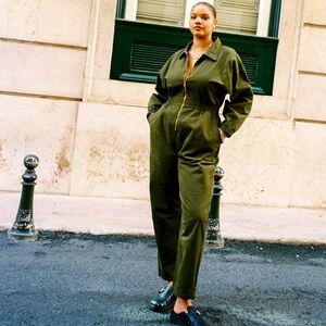 NWT Sola Zipper Jumpsuit 100% cotton Mien Studios Moss olive green 1X XXL trendy